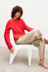 Iris Von Arnim Cherin Stonewashed Cashmere Crewneck Sweater in Ferrari Red, Size Medium/Large