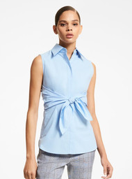 Michael Kors Cotton Front Tie Sleeveless Top in Oxford Blue, Size 12
