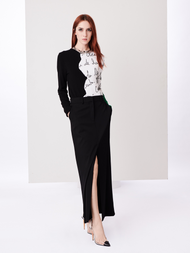 Oscar de la Renta Black Stretch-Wool-Gabardine Skirt, Size 14