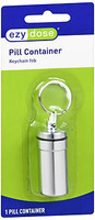 THIS KEYCHAIN EZY DOSE PILL CONTAINER FEATURES AN O-RING AND PLASTIC LINER TO HELP SEAL OUT MOISTURE. IT KEEPS PILLS, VITAMINS OR OTHER SMALL ITEMS SECURE.