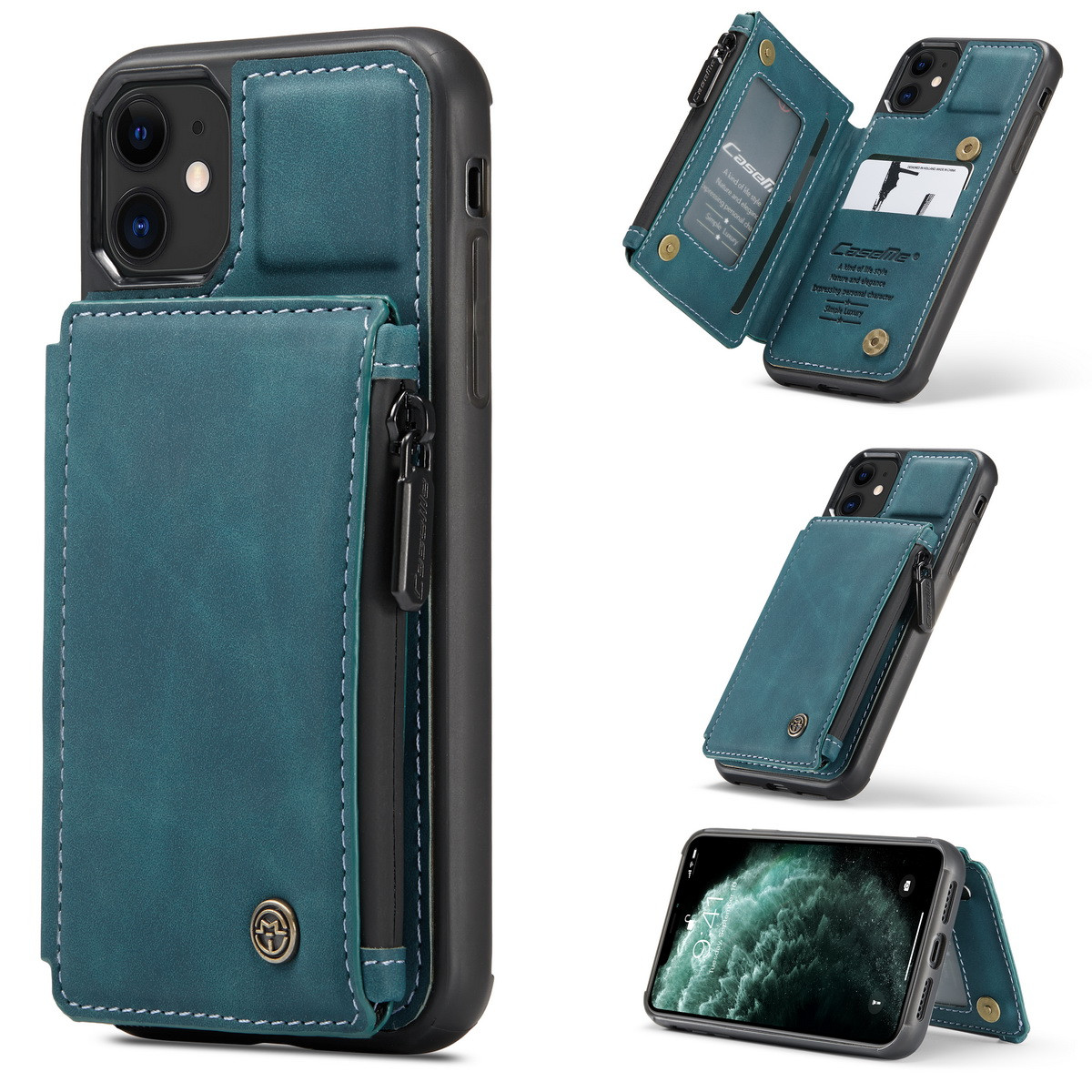 CaseMe Shockproof iPhone 11 PU Leather Case Cover Zipper Wallet