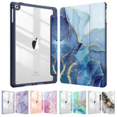 iPad 9.7" 2017 5th Gen Case Cover Clear Back Pen Holder Apple Marble