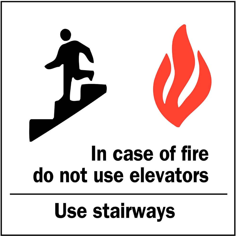 In Case of Fire Use Stairs Sign, with Pictogram Zing