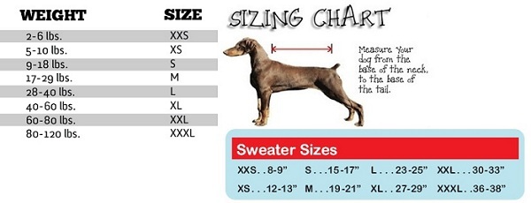 Dog Sweater Size Chart