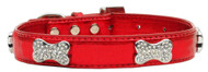 Metallic Crystal Bone Dog Collar- Red