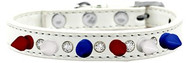 Crystal with Red, White and Blue Spikes Dog Collar White