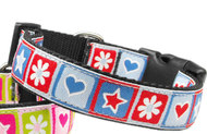 Blue Stars and Hearts Nylon Dog Collar