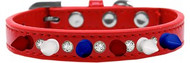 Crystal with Red, White and Blue Spikes Dog Collar Red