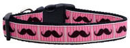 Pink Striped Moustache Nylon Ribbon Dog Collar