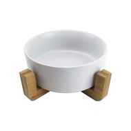 Midlee Modern Raised Pet Bowl on Stand (Single, White-Large)