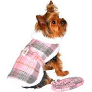 Doggie Design Fleece-Lined Dog Harness Coat - Pink & White Plaid