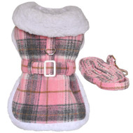 Doggie Design Fleece-Lined Dog Harness Coat - Pink & White Plaid