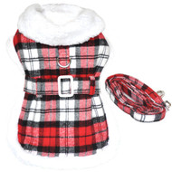 Doggie Design Fleece-Lined Dog Harness Coat - Red & White Plaid