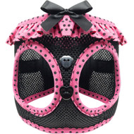 Doggie Design American River Choke Free Dog Polka Dot Ruffle Harness-Hot Pink and Black