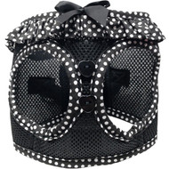 Doggie Design American River Choke Free Dog Polka Dot Ruffle Harness-Black and White