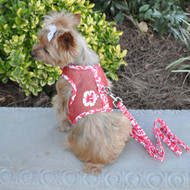 Doggie Design Cool Mesh Hawaiian Hibiscus Dog Harness with Leash-Red