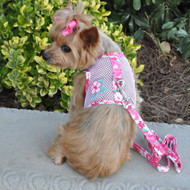 Doggie Design Cool Mesh Hawaiian Hibiscus Dog Harness with Leash-Pink