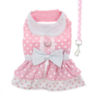 Doggie Design Polka Dot and Lace Dog Dress Set with Leash - Pink
