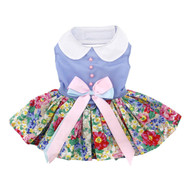Doggie Design Blue and White Pastel Pearls Floral Dress with Matching Leash