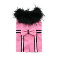 Doggie Design Wool Dog Coat Harness Fur Collar with Matching Leash-Pink