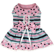 Doggie Design Dots & Stripes Harness Dress - Pink & Teal