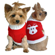 Doggie Design Combed Cotton Rudolph Holiday Dog Sweater- Red