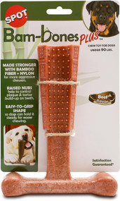 ETHICAL/SPOT Bam-Bones Plus T Bone Chew Dog Toy -  7" Beef Flavor