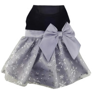 Doggie Design Black Velvet with Gray Snowflake Skirt Holiday Dog Harness Dress