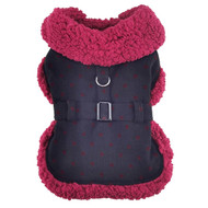 Doggie Design Sherpa-Lined Dog Harness Coat - Black & Burgundy Dots