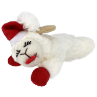 Multipet Holiday Lamb Chop with Santa Hat Plush Cat Toy -  4"