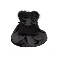Doggie Design Wool Dog Coat Harness Fur Collar with Matching Leash-Black