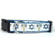 Midlee Medium Hanukkah Star of David Menorah Nylon Ribbon Dog Collar