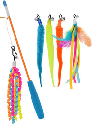 Multipet Cat Wand Teaser with 5 Unique attachments Cat Toy -15" Pack of 1