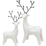 Primitives by Kathy Set of 2 White Ceramic Deer Figurines with Black Antlers