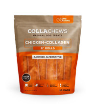 CollaChews Chicken & Collagen Rawhide Free 6" Rolls Dog Treat - 10 Pack Bag