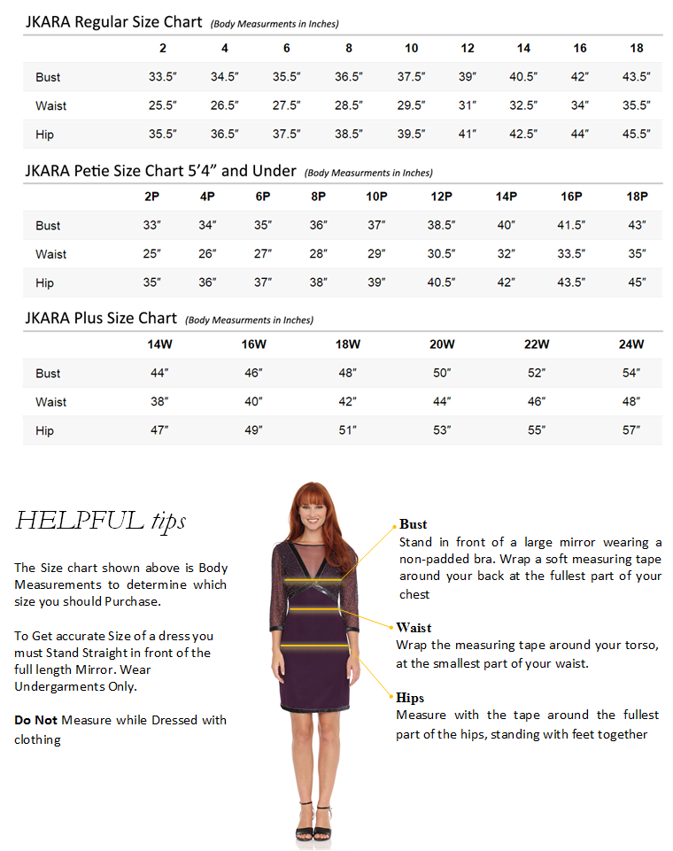 J Kara Dress Size Chart
