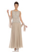 JKARA Embellished Bodice A-Line Chiffon Dress with Sheer Scarf