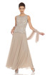 JKARA Embellished Bodice A-Line Chiffon Dress with Sheer Scarf