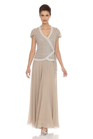 JKARA Embellished Mock Two-Piece Gown Champagne