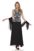 JKARA Embellished Bodice A-Line Chiffon Dress with Scarf