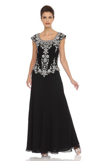 JKRA Cap-Sleeve Embellished Bodice Dress