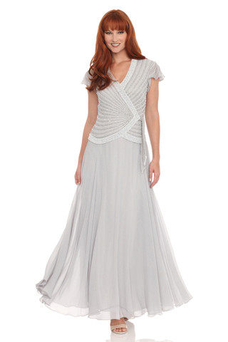 JKARA Silver Embellished Mock Two-Piece Dress