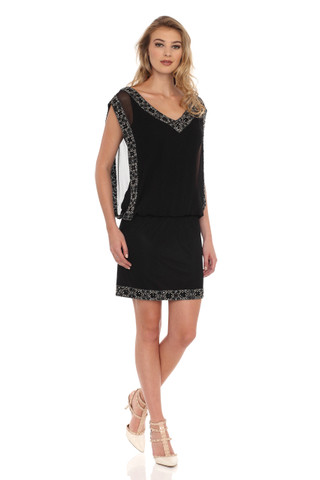 JKARA Black Bead-Trim Cocktail Dress