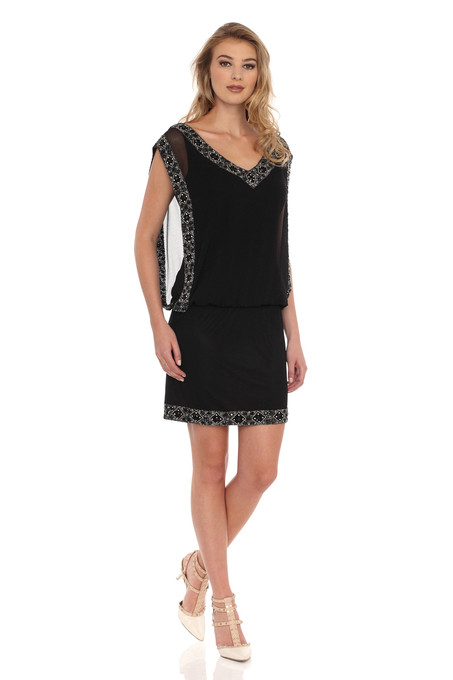 JKARA Black Bead-Trim Cocktail Dress