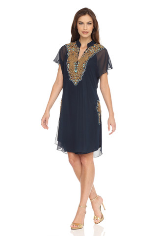 Beaded Mandarin Collar Dress