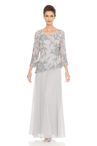 Floral-Beaded Chiffon Dress