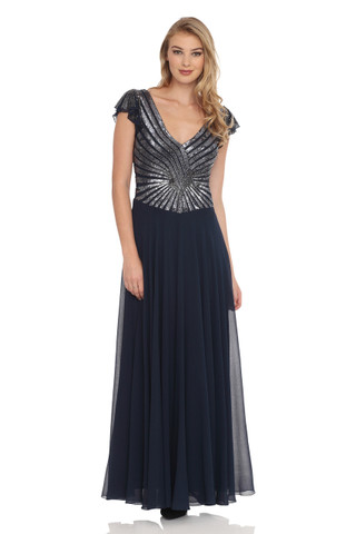 Beaded Flutter-Sleeve Dress