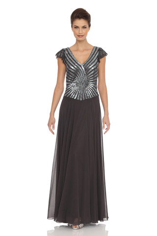 Flutter Sleeved Beaded Chiffon Dress
