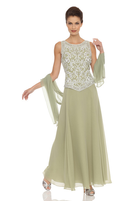 JKARA Embellished Chiffon Dress with Shawl