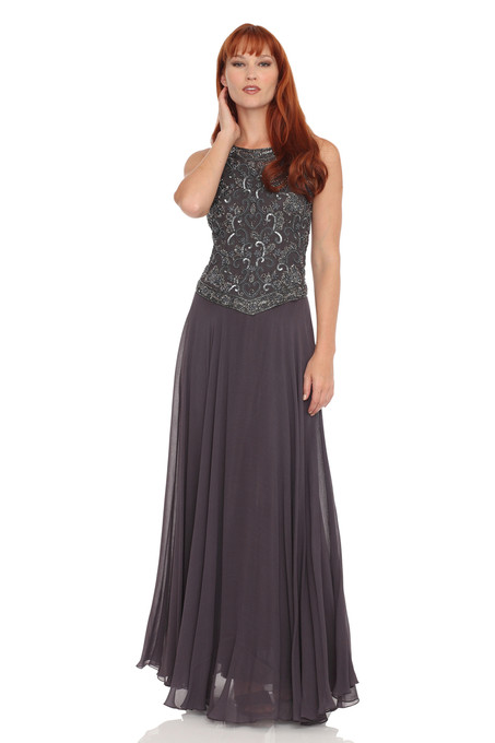 JKARA Sleeveless Beaded Chiffon Dress